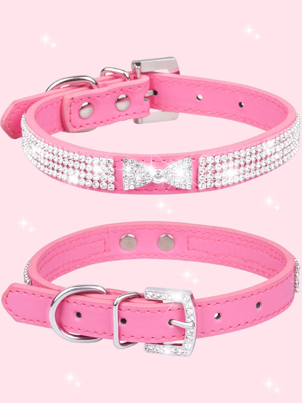 1pc Shiny Rhinestone Collar Leather Dog Collar Crystal Diamond Pet Collar, For Small And Medium Dogs