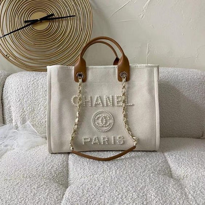 Chanel Pearl Deauville Tote Bag in Beige