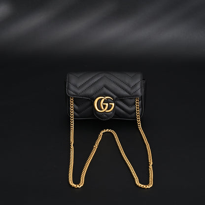 Gucci GG Marmont Matelassé Mini Shoulder Bag – Black Leather with Gold Chain