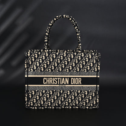 Christian Dior Medium Book Tote – Black Oblique Embroidery