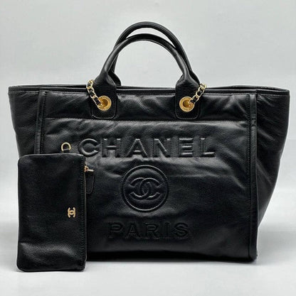 Chanel Deauville em Couro Preta Italiana Bag