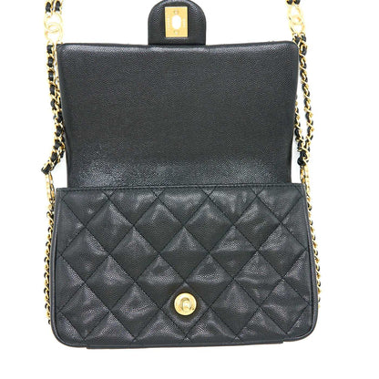 Chanel 23c Mini Flap Bag Chain Grained Calfskin Black